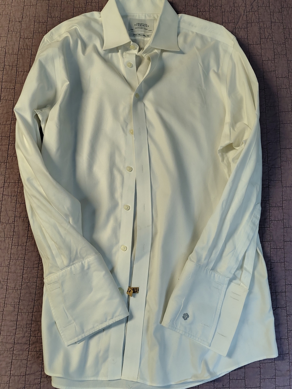 LOT 2 Charles Tyrwhitt Non-Iron Slim Fit Dress Shirts 17/35 French Cuff - Picture 7 of 9